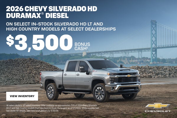 2026 Chevy Silverado HD Duramax Diesel. ON SELECT IN-STOCK SILVERADO HD LT AND HIGH COUNTRY MODEL...